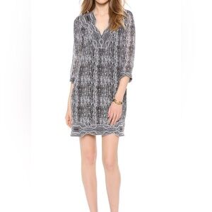 Diane Von Furstenberg Lexie Black Gray Embroidered Tunic Mini Dress 0 XS